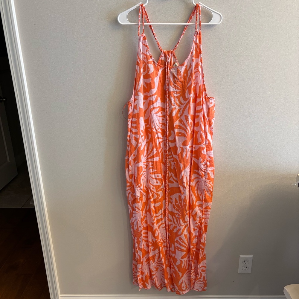 Rachel Zoe Pink Orange Floral Linen Blend Swimming Suit cover up XL NWT